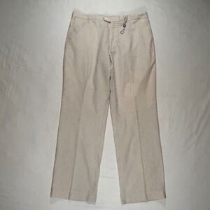 Alan Flusser Mens Beige Micro Stripe  Seersucker Dress Pants 40x32 Flat Front